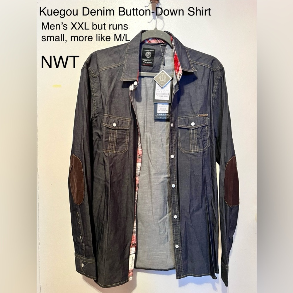 New Kuegou denim button down shirt. Men’s XXL but runs small more like a US M/L